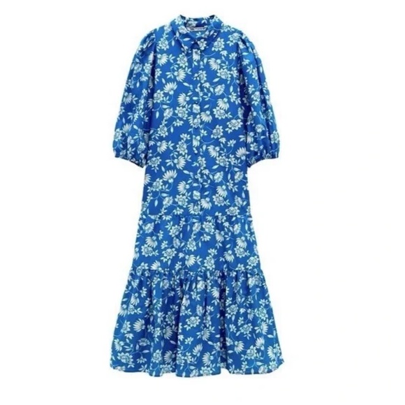 Zara Dresses & Skirts - Zara Blue Floral Midi Dress